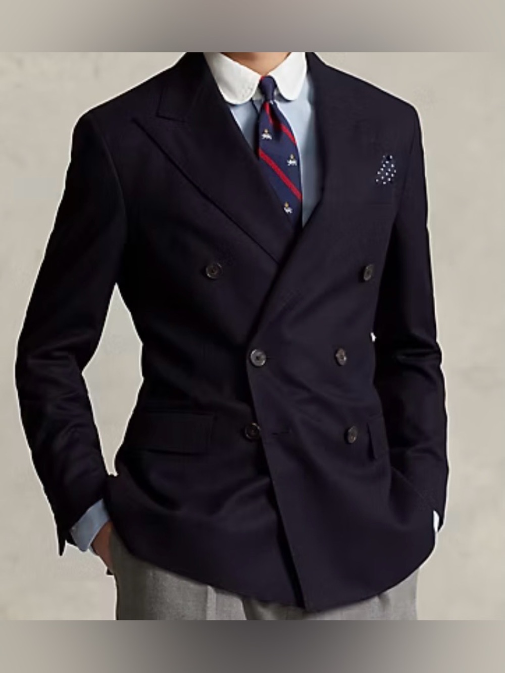 $1198 Polo Ralph Lauren 42L Navy Doeskin Double Breasted Blazer Sport Coat